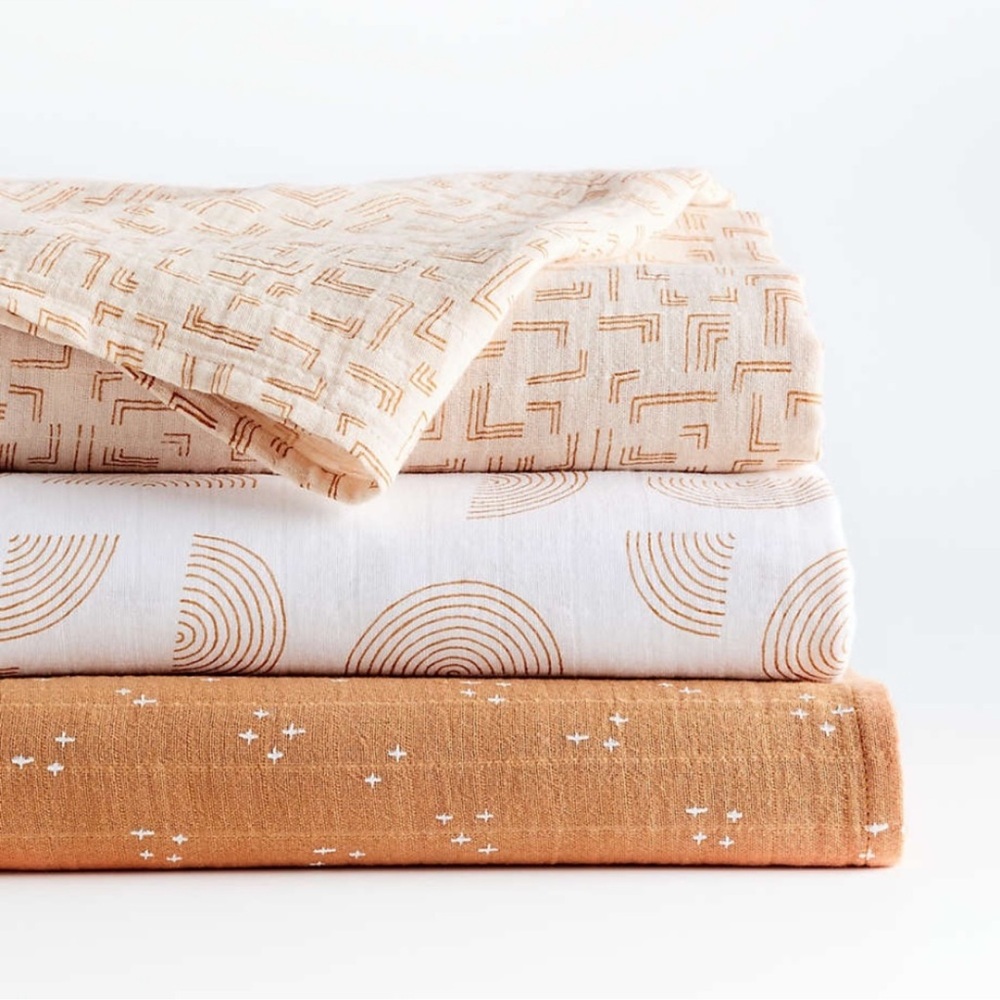 Crate&Barrel Geometric Swaddle Blanket Trio - White and Brown - Picture 2 of 2